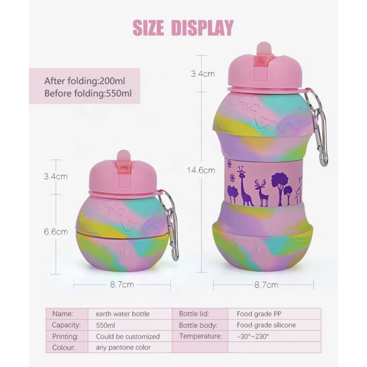 أرضية قابلة للطي وخالية من مادة BPA ومضادة للتسرب وفم واسع ومتينة ولطيفة ونمط رياضي من نوع الضغط وتدفق المياه