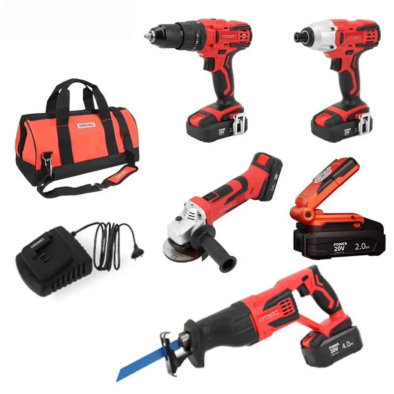 

P0003B-Y-1 Five In One 2.0ah Electric Cordless Impact Drill Wrench Angle Grinder Reciprocating Saw 20v Combo Kit Set