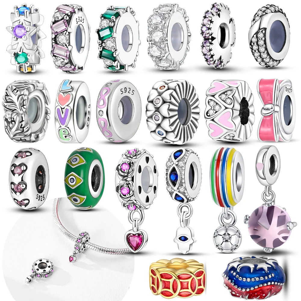 الأصلي 925 فضة الأحمر القلب قلادة الأخضر الزركون فراشة الخرز صالح سوار سحر النساء المجوهرات Diy هدية الإكسسوار