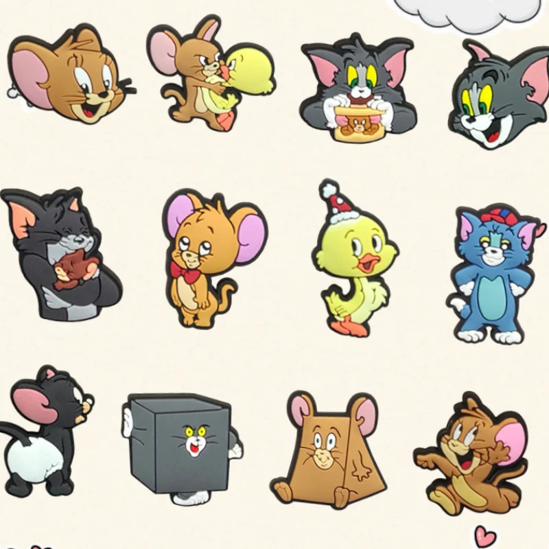 

12pcs Tom And Jerry Shoe Charms Cute PVC Decorations for Clogs Bubble Slides Sandals - Shoe Accessories