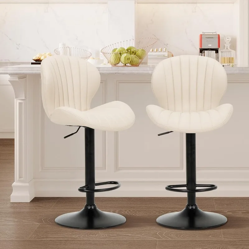 

Bar Stools Set of 2, Modern Swivel Bar Chairs, Adjustable Faux Leather Upholstered Barstools Counter Height with High Backrest