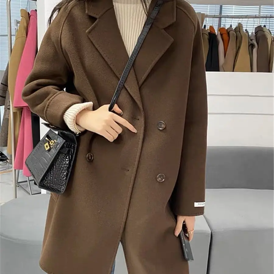 

Double-Sided Woolen Coat Women's ort Sle Autumn Winter New Loose Outerwear Hepburn Trend Korean Version Faionable Jaet
