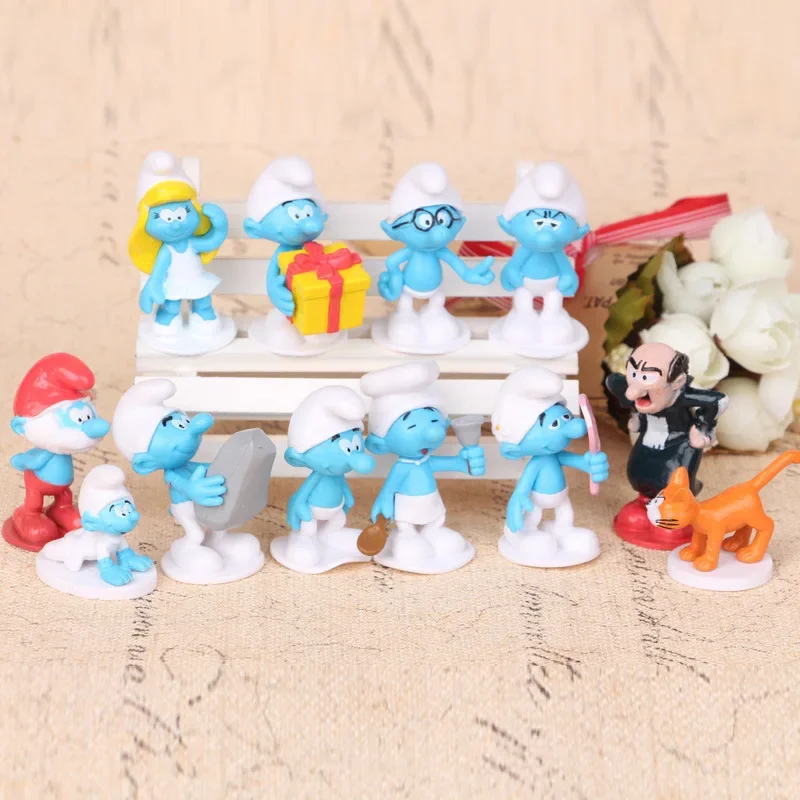 12pcs Smurfs Cake Ornaments Small Mushroom Elf Cute Zootopia Children Toys Birthday Cake Gift Character Model 5cm pvc Material