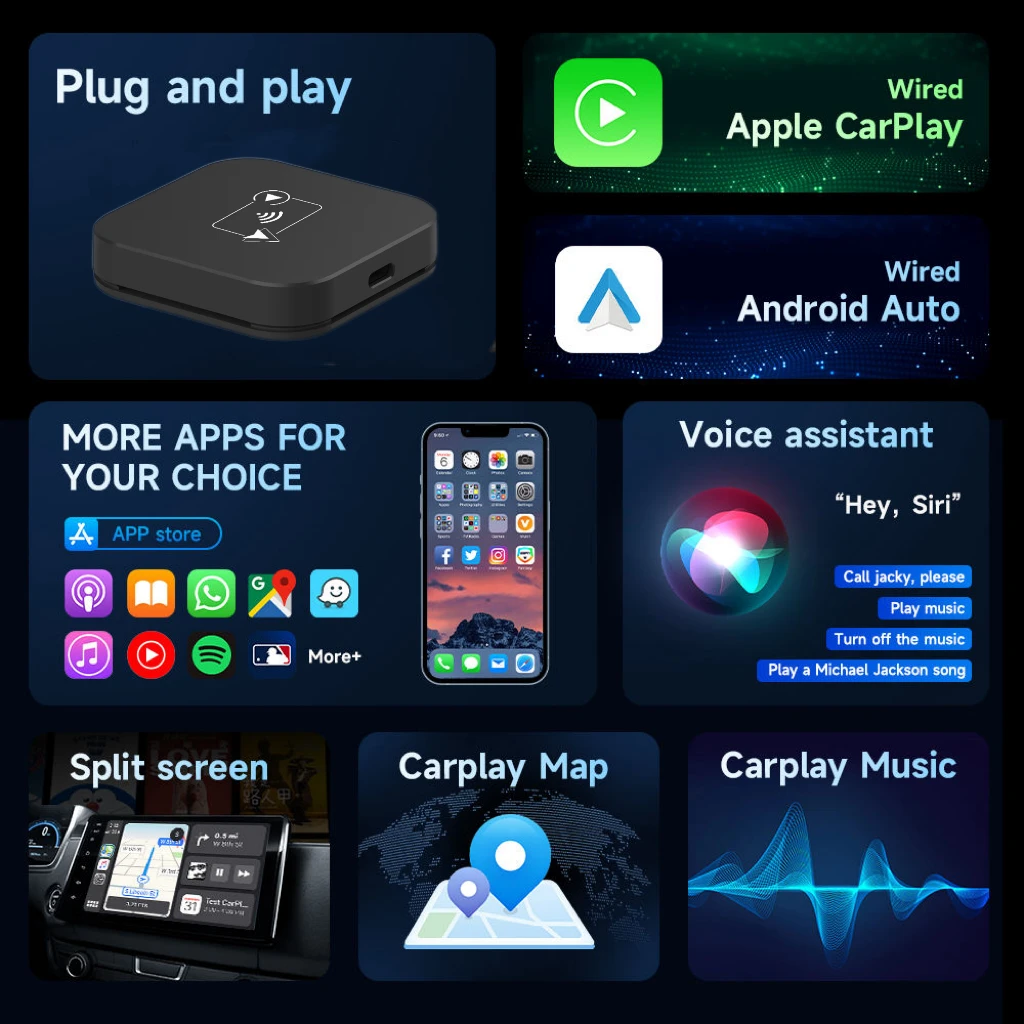 Toyoucar 2 to 1 Wired To Wireless Carplay Adapter Android Auto  Smart Mini Box Plug and Play For Benz Audi Toyotao Audi MG VW