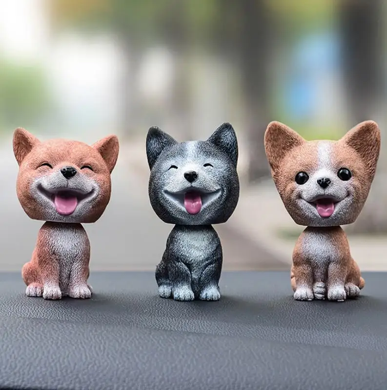 Car Ornament 9cm Shaking Head Dog Car Dashboard Decor Nodding Puppy Toys Husky Teddy Pomeranian Home Room Auto Accessories