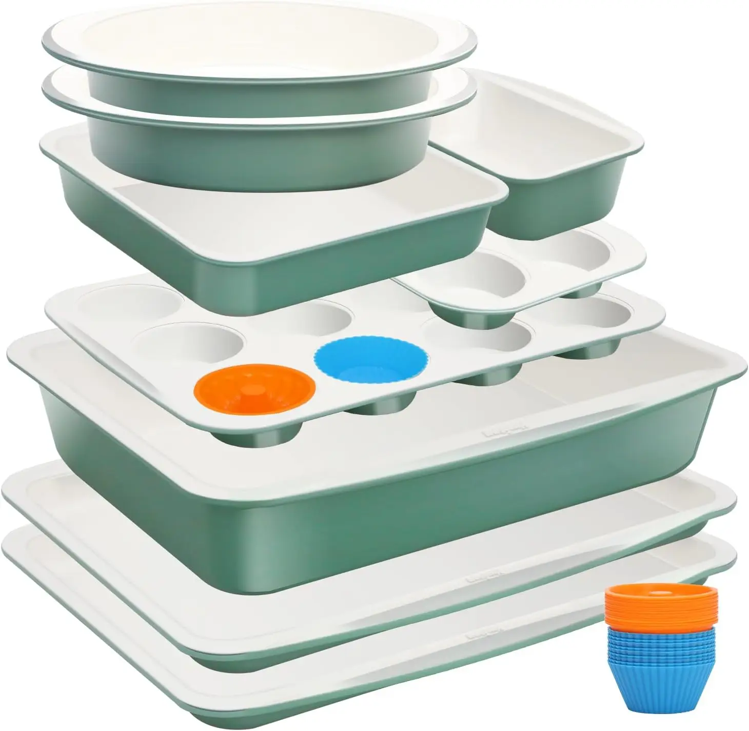 Carbon Steel Nonstick Baking Pans Set, Non Toxic 33 PCS Stackable Bakeware Sets, 550°F Oven Safe Baking Sheet & Pans