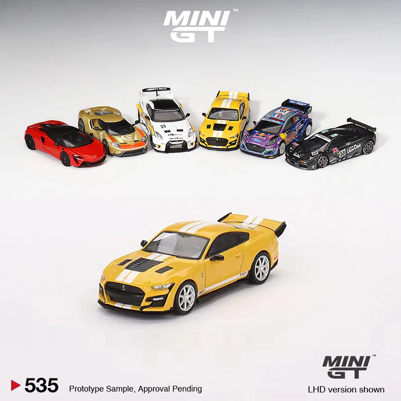 

Модель автомобиля MINIGT 1:64 Shelby GT500 Snake Concept, спортивный автомобиль из сплава #536 LHD, желтый