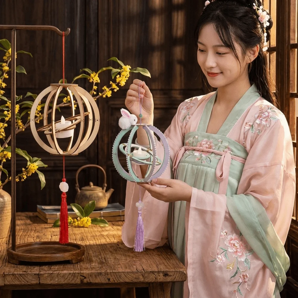Handmade Mid-Autumn Festival Lantern DIY Material Bag Hand-painted Rolling Rabbit Lantern Luminous Rabbit Design