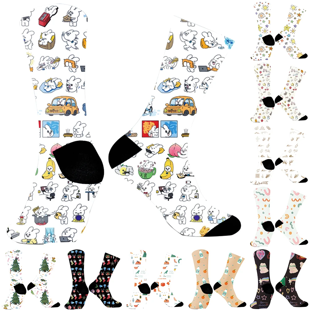 Blumen Vögel Kunst Katze Tier druck Harajuku lange Baumwolle transparente Socken Sommer dünne atmungsaktive Socken neu