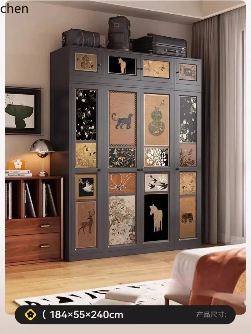 d1  Carbon Steel Wardrobe Cabinet Home Bedroom Stainless Aluminum Alloy Metal Iron Art Leather Combination Small Apartment