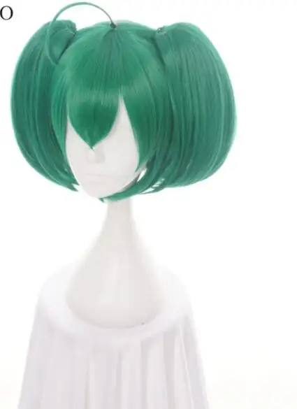 35cm  Green Short Straight Base Body Synthetic Hair Cosplay Wigs Chip Ponytails Heat Resistance Fiber