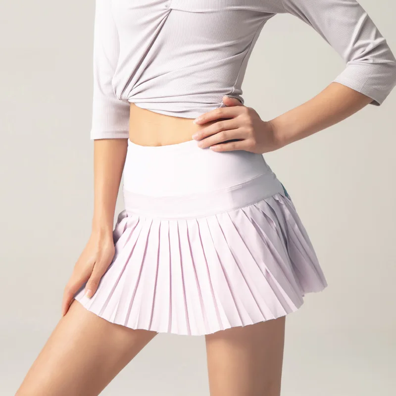 Solid Color Soft Tennis Skort With Pocket Women Sweatwicking Sport Short Skirt Comprehensive Training Fitness Jogging Breathable