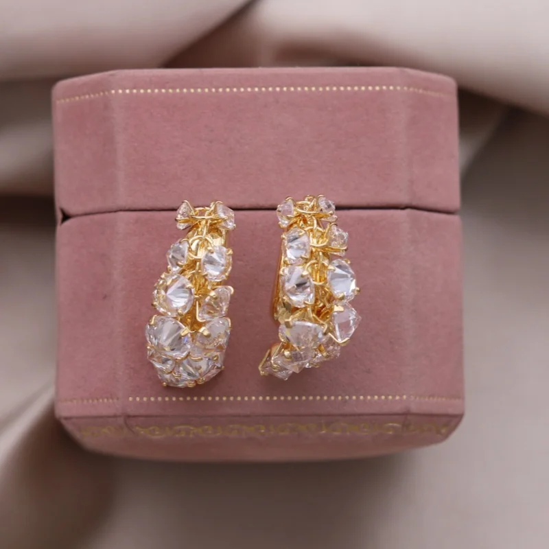 Korean new design fashion jewelry 14K gold plated luxury zircon drop earrings elegant women's daily work accessories