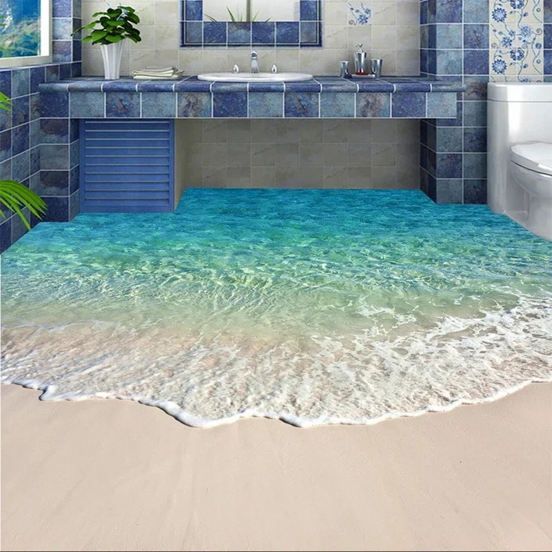 

Custom Self-adhesive Floor Mural Photo Wallpaper 3D Seawater Wave Flooring Sticker Bathroom Wear Non-slip Waterproof Wall Papers