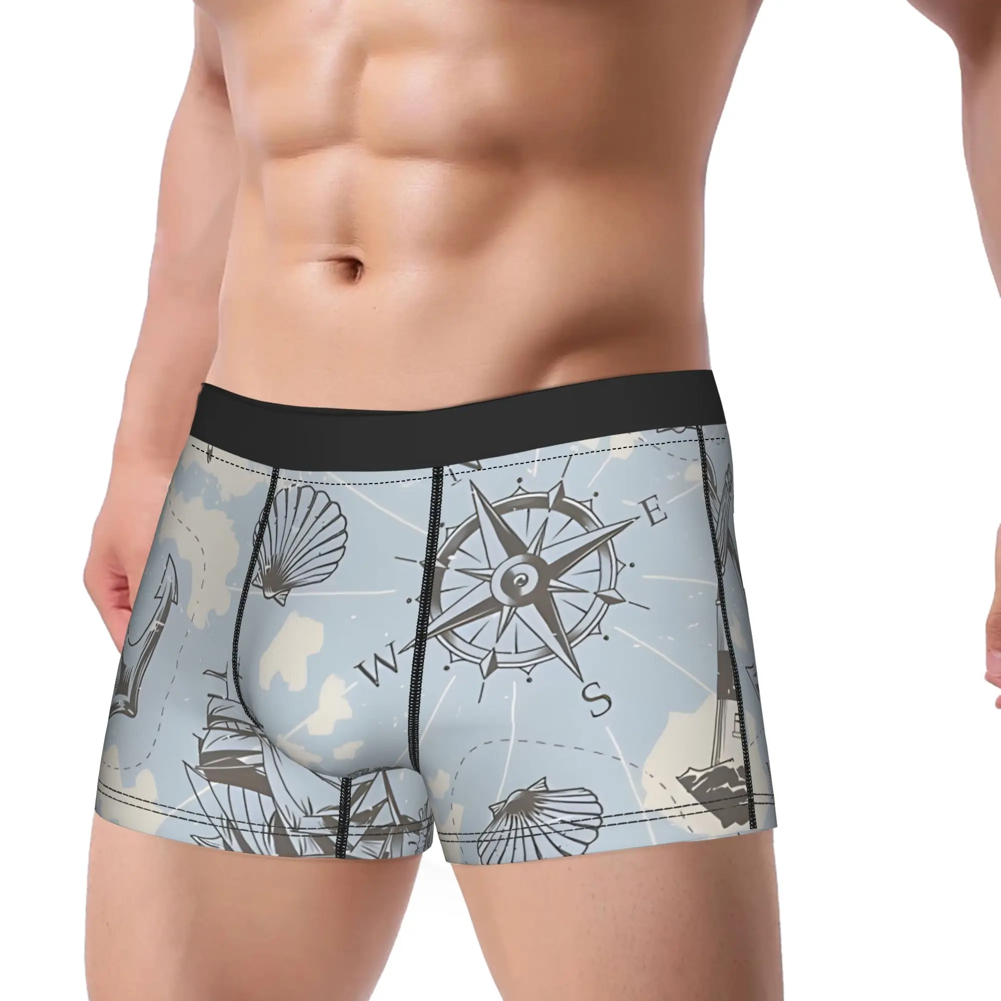 Vintage Nautical And Sea Map Pattern Underpants Homme Panties Man Underwear Map Ventilate Shorts Boxer Briefs