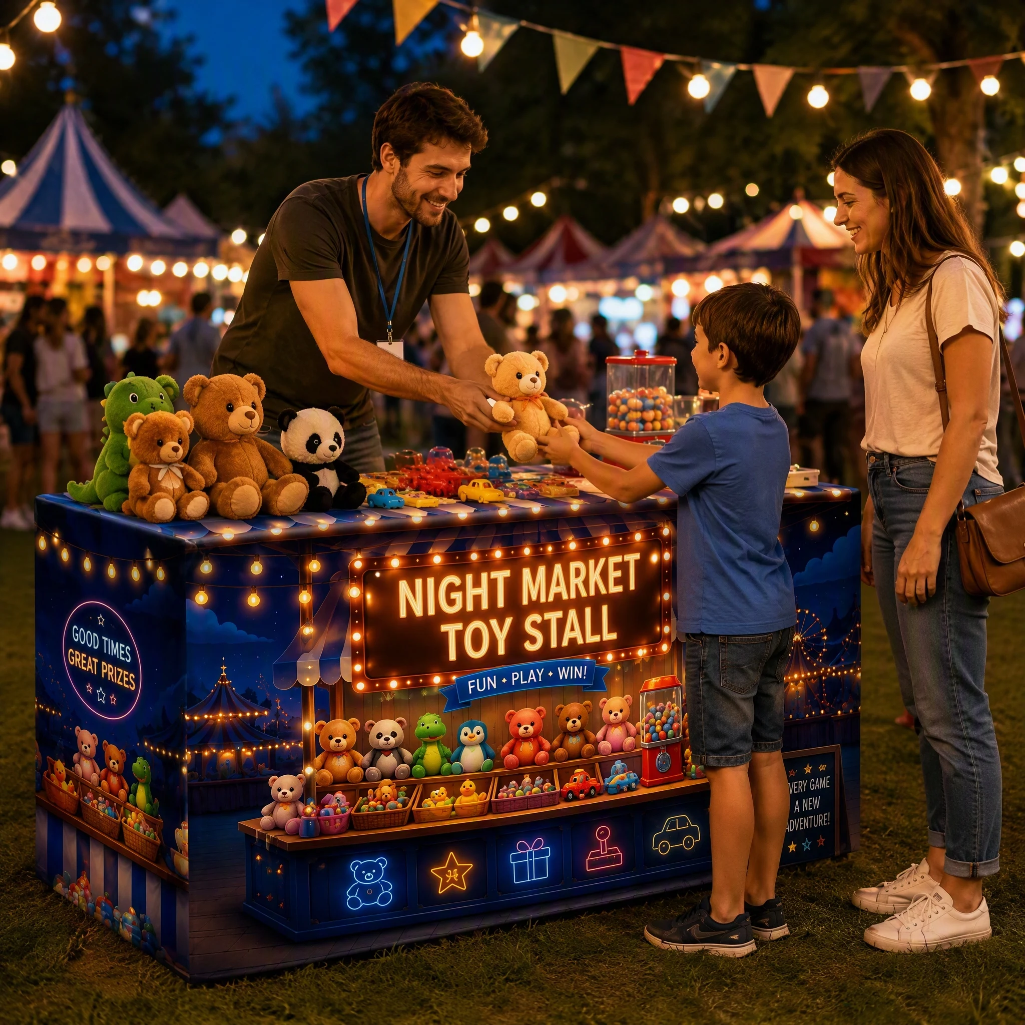 Personalized Custom Toy Booth Tablecloth Logo Printed Table Cover for Outdoor Market Toy Vendor Kids Event Display Decor