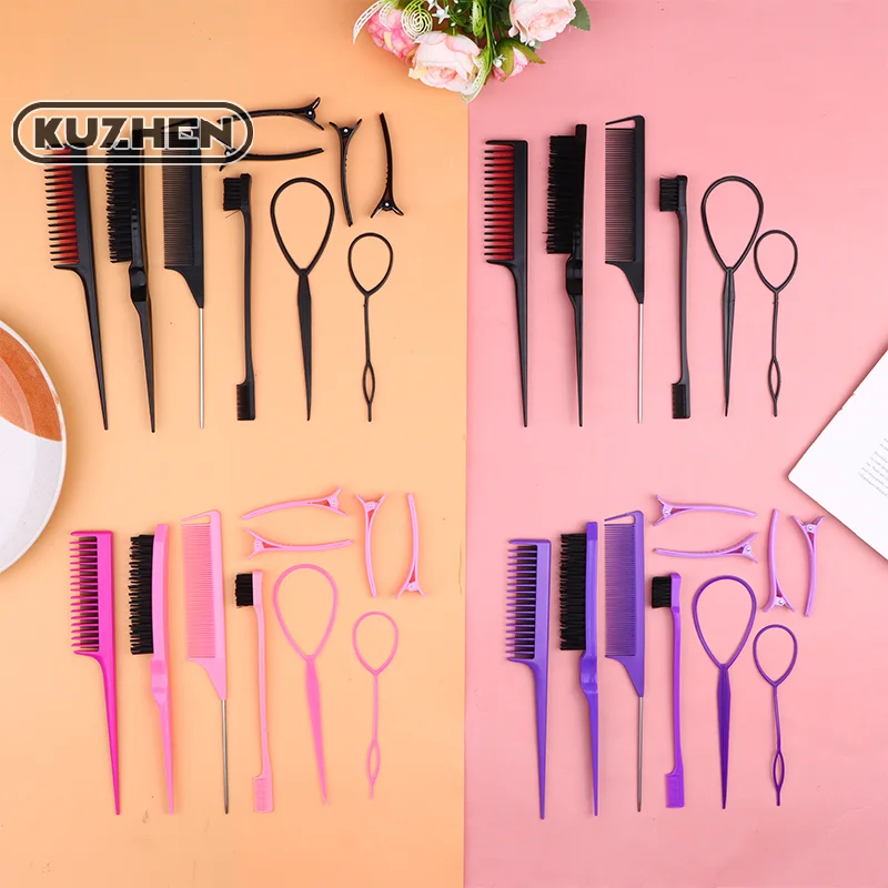 6/10pcs Hair Styling Comb Set Teasing Hair Brush Triple Teasing Comb Rat Tail Combs Edge Brush Hair Tail Tools Braid Tool Loop