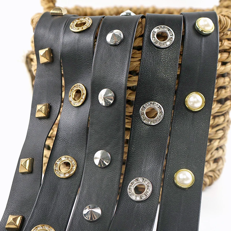 

5M 10-20mm Punk PU Leather Ribbon Eyelets Rivet Strap for Bags Clothes Bracelets Necklace Belt Lace Tape DIY Sewing Accessories