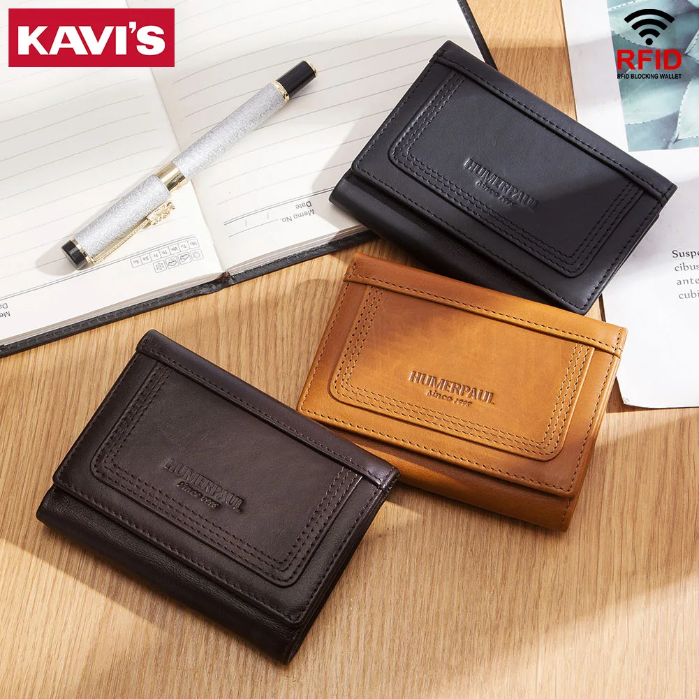 

Men's Wallet Genuine Leather Trifold Multi-Slot Credit Card Holder with Coin Purse Slim RFID Short Clutch for Male