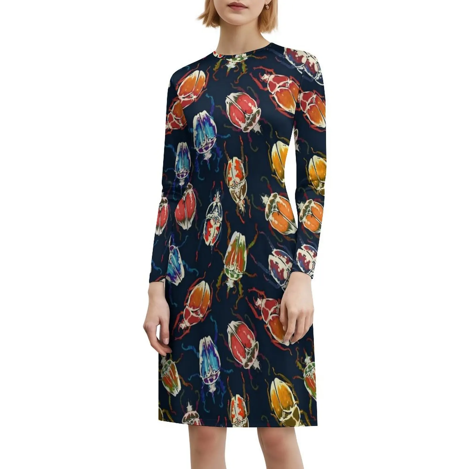 فستان قصير على شكل زهرة خنفساء بألوان قوس قزح على طراز بريبي للنساء على شكل حرف a فضفاض مناسب فستان يوم غير رسمي Mecynorhina حشرة الحشرات #6