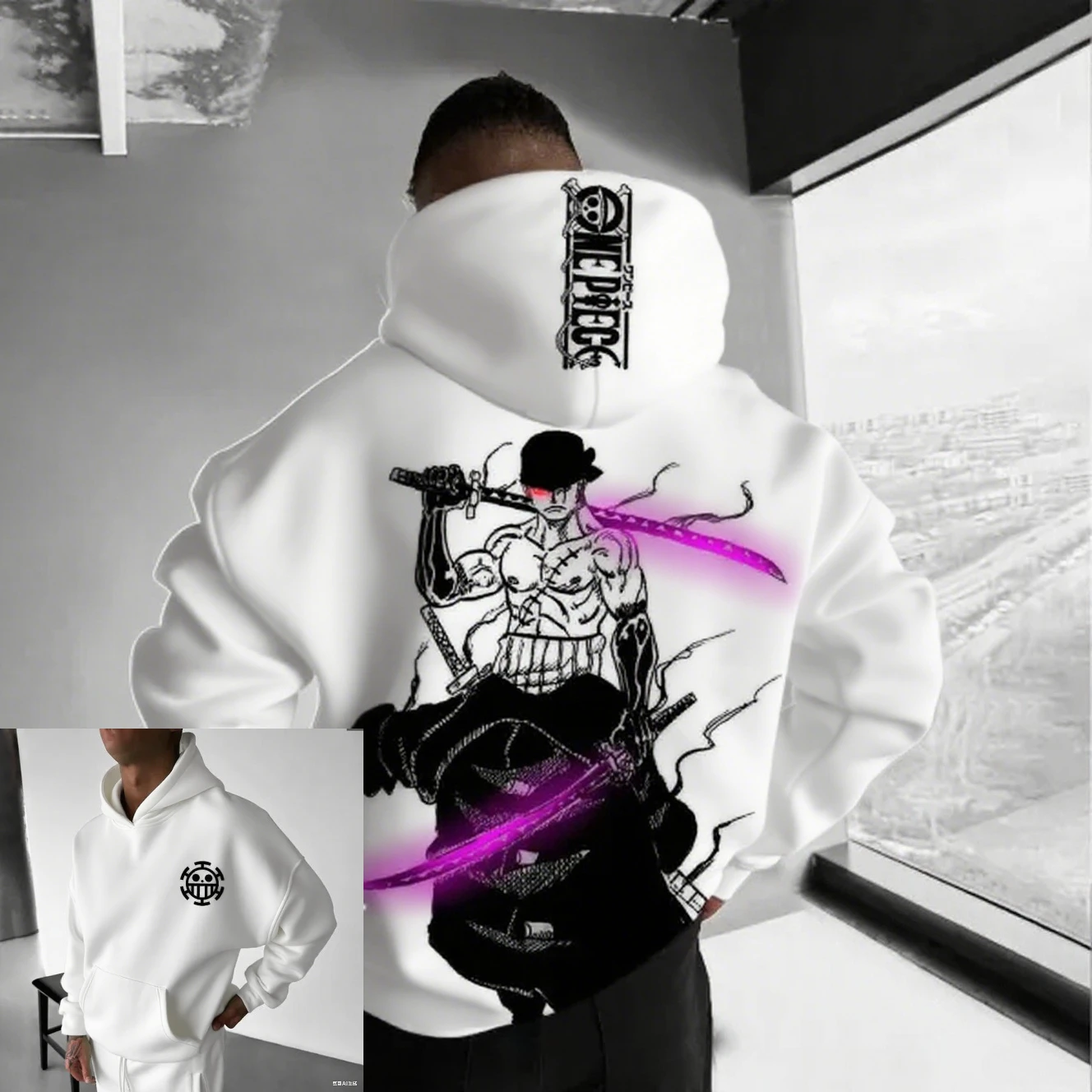 One Piece Zoro Anime Men Hooded Sweatshirt Spring Autumn Cotton Streetwear Casual Hoodie Graphic Print Cosplay Long Sleeve Tops