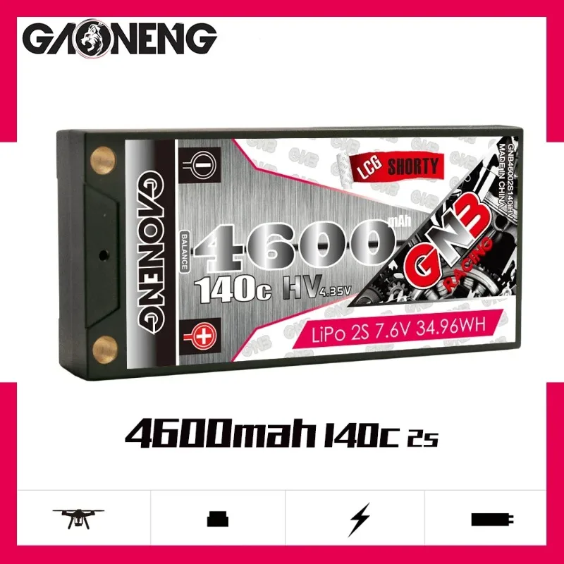 

GAONENG GNB 4600mAh 2S 7.6V HV 140C/280C Low Profile Hardcase Shorty LiPo Battery 5.0mm Bullet XT60 T EC5 For Racing RC Car Boat