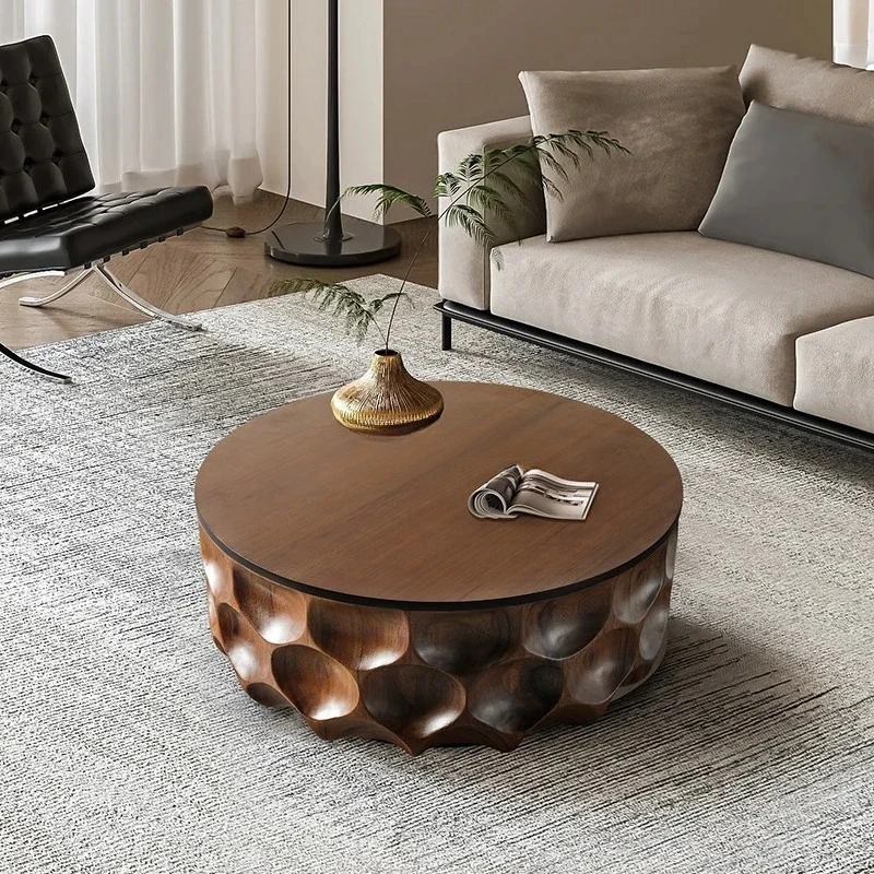 

Medieval art coffee table light luxury simple high-end coffee table round walnut low table