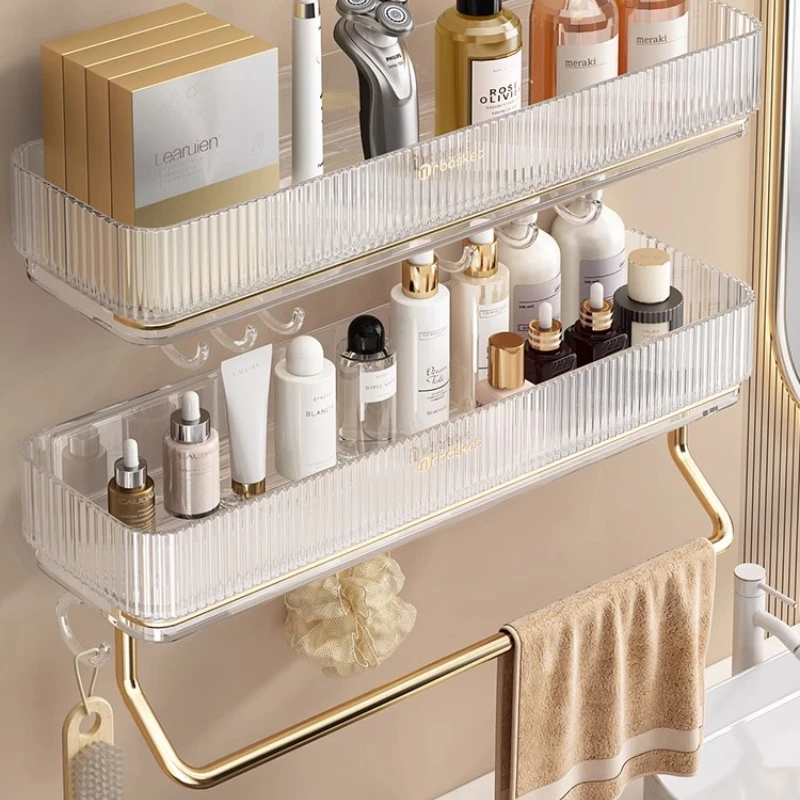 Luxury Acrylic Towel Rails - Transparent Bathroom Organizer, Wall-Mounted Non-Punch Drain Shelf, Sleek and Functional Design