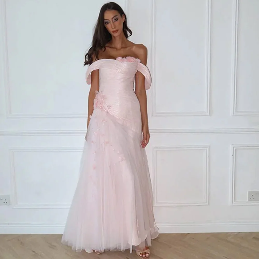 

Elegant Off the Shoulder Short Sleeves Evening Dress Customized Delicate Appliques Party Dress A-Line Crystal Prom Dress
