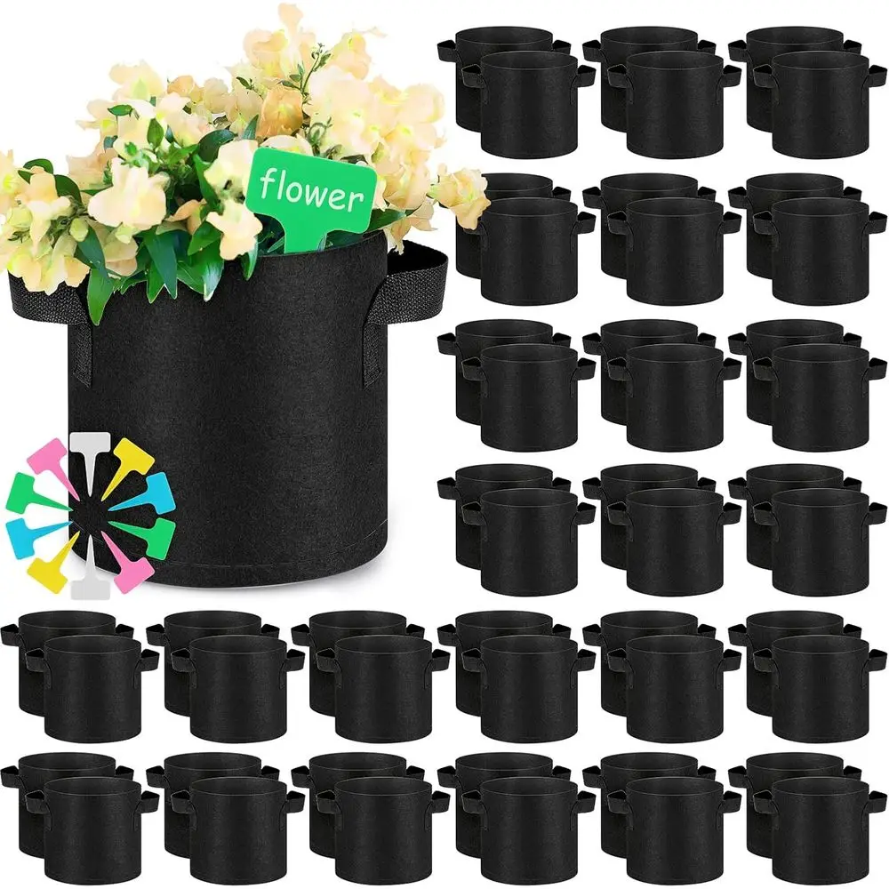 50 Packs Aeration Fabric Pots Nonwoven Garden Bags Grow Pots Planter with 50 Pcs Plant Labels for Indoor Outdoor Planting Vegeta