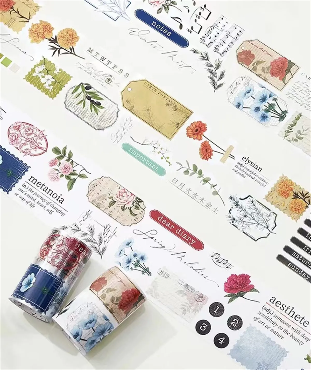 Vintage Seasons Plant Floral Washi PET Tape for Card Making DIY Scrapbooking Plan Decorative Sticker