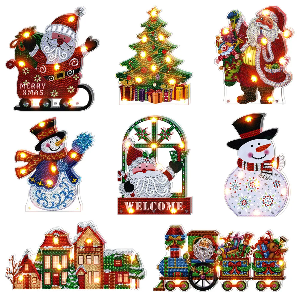 DIY Christmas diamond painting ornament lamp card Christmas decoration double-sided point drill Santa Claus tree desktop card