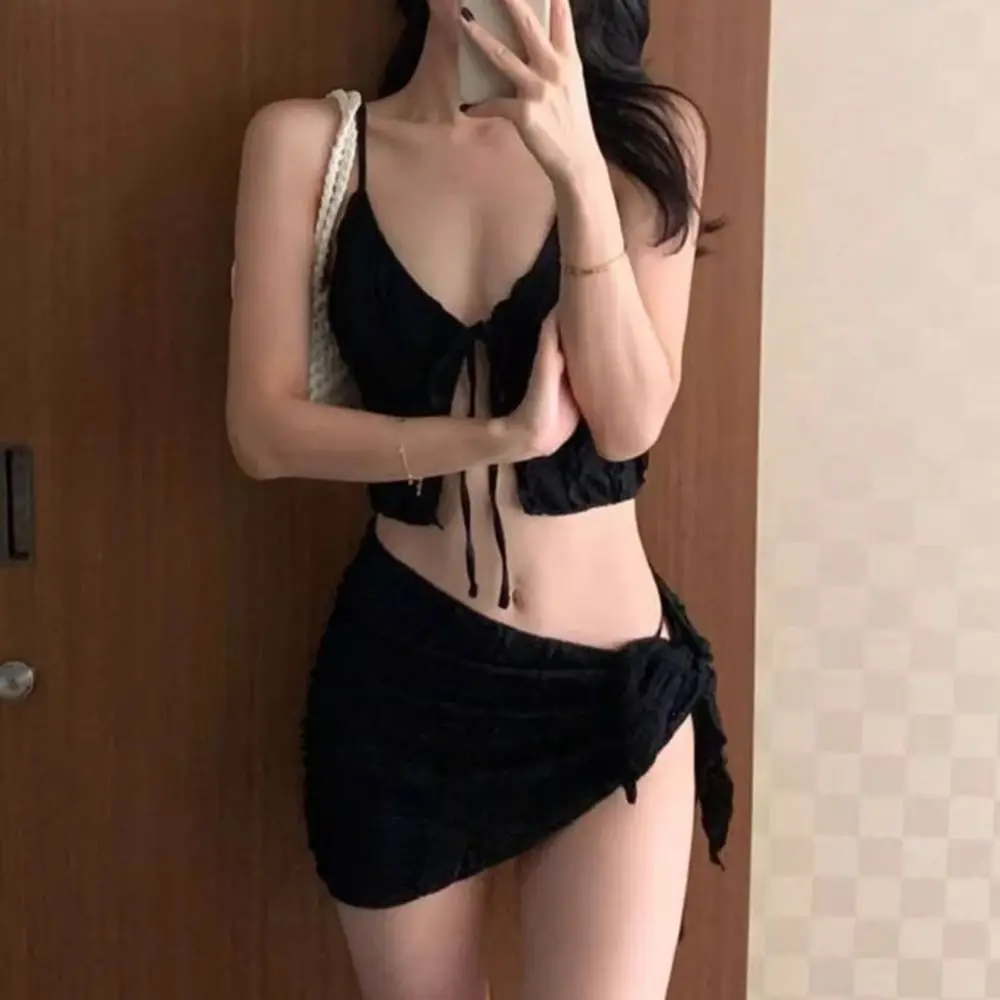

Slimming Design Three-Piece Bikini Strapless Small Chest Women's Swimsuit High-End Feel Separate Pieces Thermal Spring Swimsuit