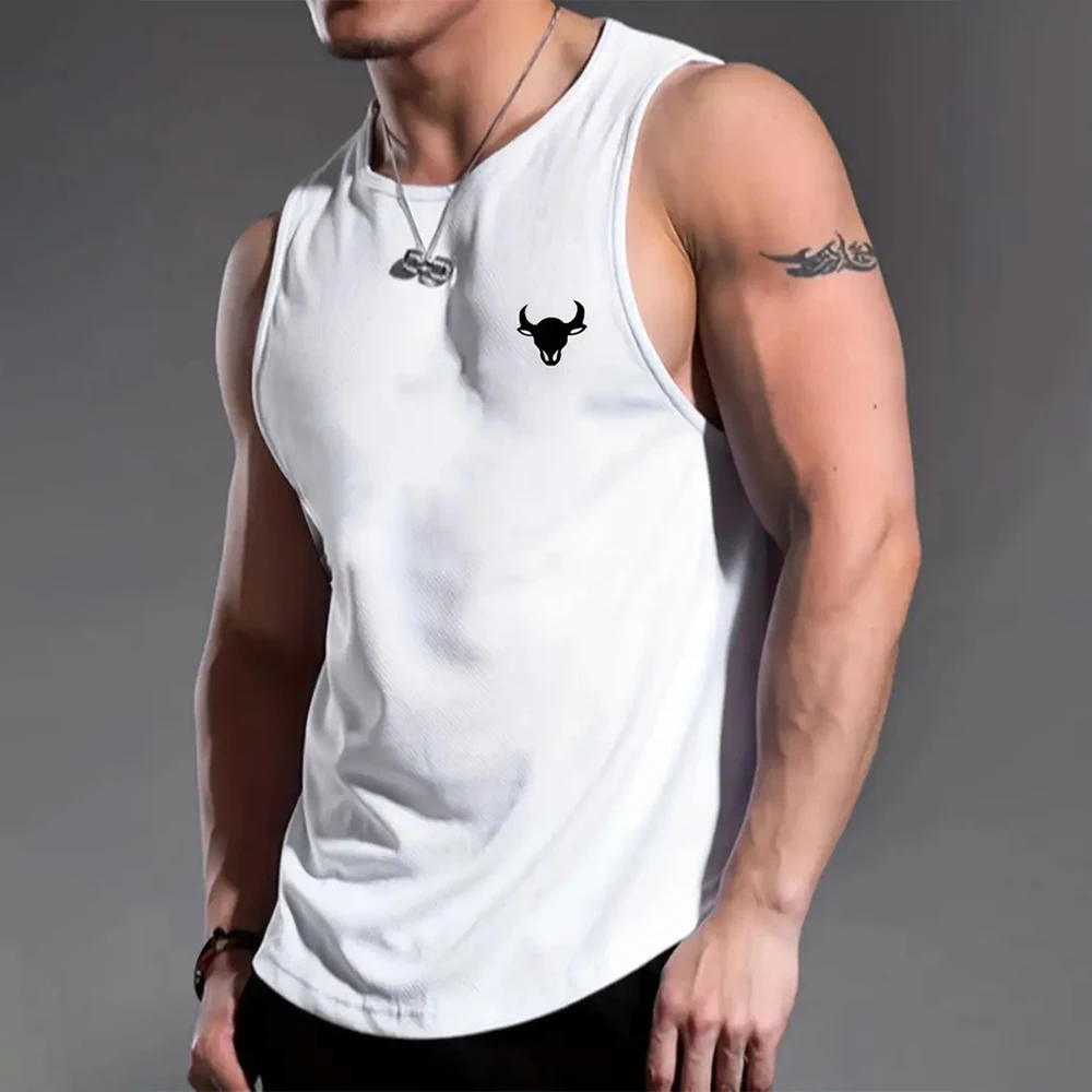 Fashion Men\'s Sleeveless T-Shirt Summer Braces Clothes bull head Print Outdoor Casual Man Gym Clothing O Neck Pullover Sportwear