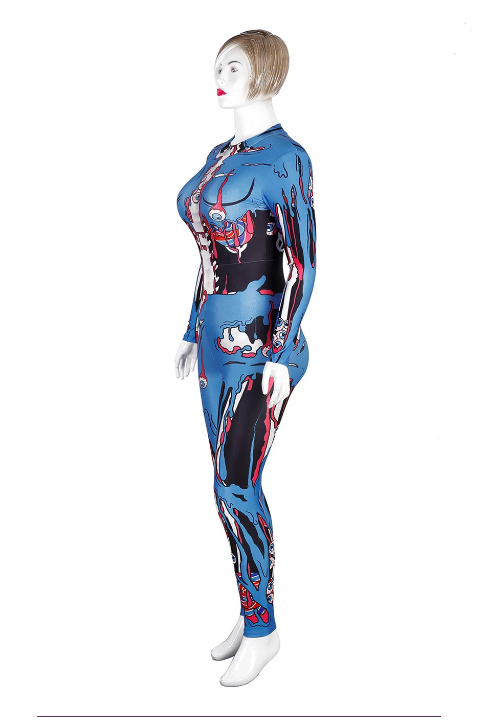 IOOTIANY Spoof Graffiti-Muster 3D-Druck Sexy Damen-Jumpsuit Cosplay Punk Steampunk Kostüme Skinny Fashion Party Bodysuit – Detail 8