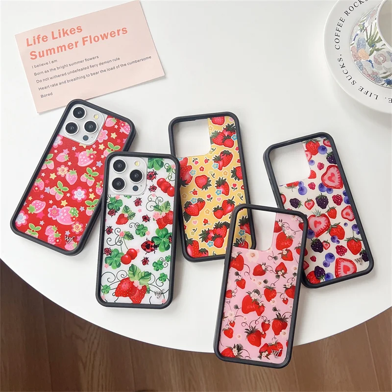 

Wildflower 3D Strawberry grapes Phone Case for iPhone 16 15 14 13 12 Pro Max Plus 13pro 14pro 16pro WF Metal Logo Cover