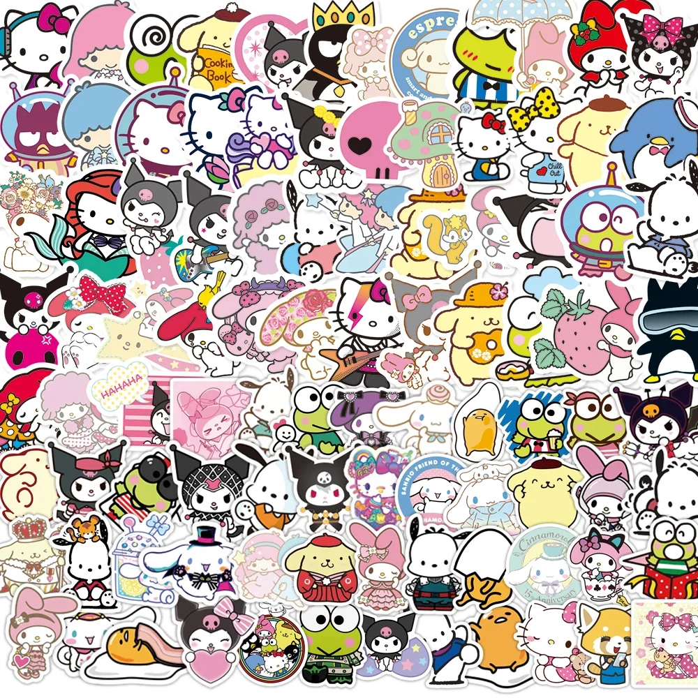 

50/100/200Pcs Sanrio Kawaii Hello Kitty Kuromi Stickers My Melody Cinnamoroll Laptop Phone Waterproof Sticker Decals Kids Toy