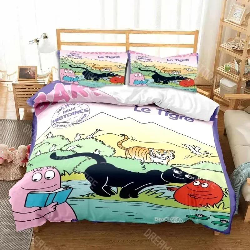 2026 Cute Cartoon Barba-papa Pink Bedding Set Soft Duvet Cover Adult Kids Double Bed Queen Size King Bed Duvet Cover Pillow Case