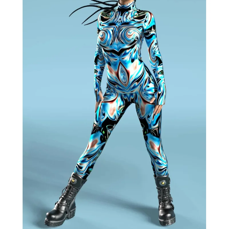 Multicolors printed costume long sleeve sexy women cosplay costume front zipper jumpsuit carnival carnival costume 2023