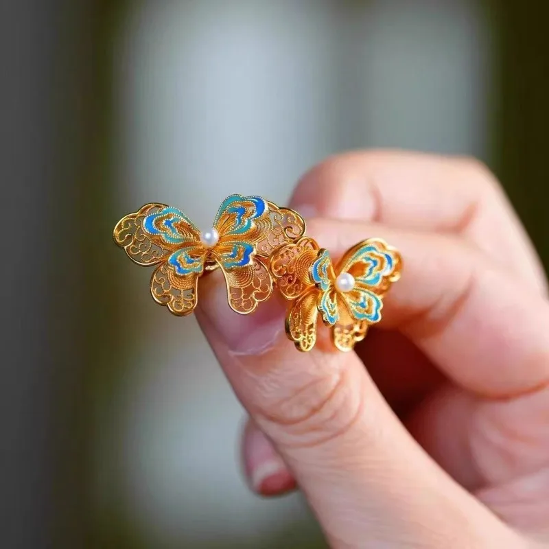 

Винтажные перегородчатые серьги-бабочки, филигранная эмаль, висячие капли, этнические ювелирные изделия в королевском дворце, легкие роскошные женские идеи подарков