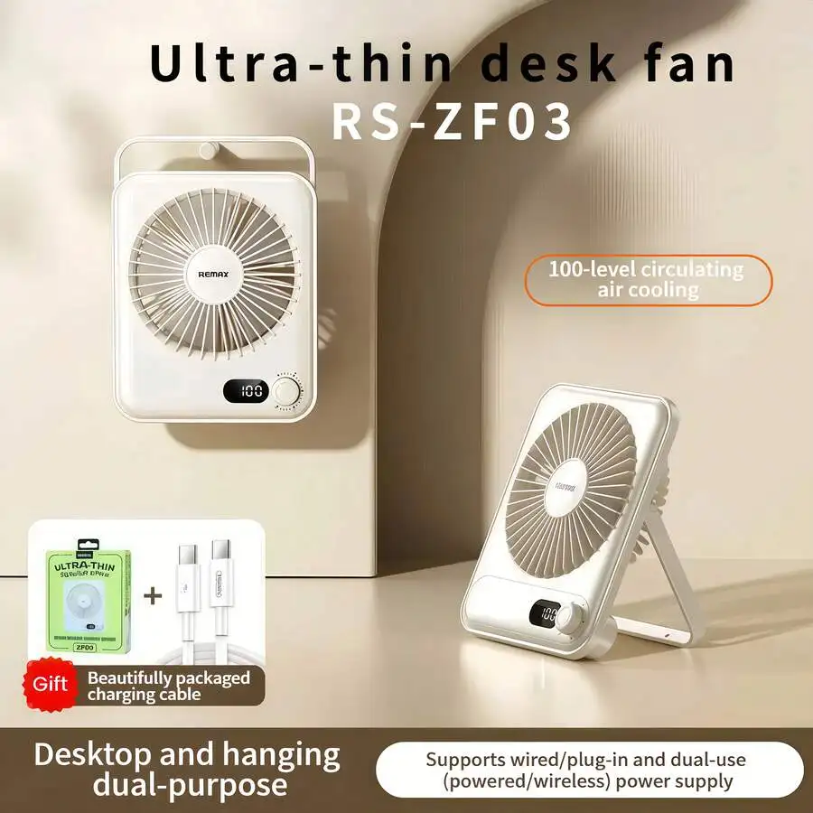 

REMAX Mini High-Power Silent Fan | USB Rechargeable + Hanging Design, Wide-Angle Airflow Covers The Entire Desk, A Must-Have For Dormitories, Studies, And Offices, Long-Lasting Mini Fan (Pearl White)