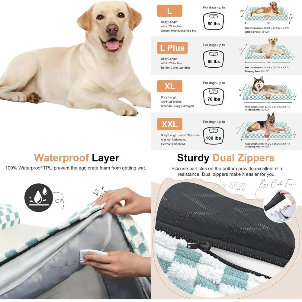 

Ортопедическая кровать для собак XL — моющийся пенопластовый диван с водонепроницаемым съемным чехлом, зеленая сетка