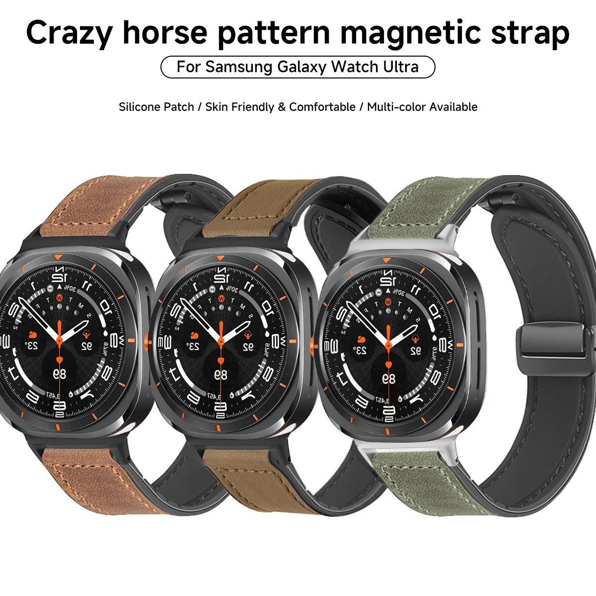 Leather Silicone Bracelet for Samsung Galaxy Watch Ultra 47mm Magnetic Band Sports Strap for Watch ULTRA7 47mm NO Gaps Watchband