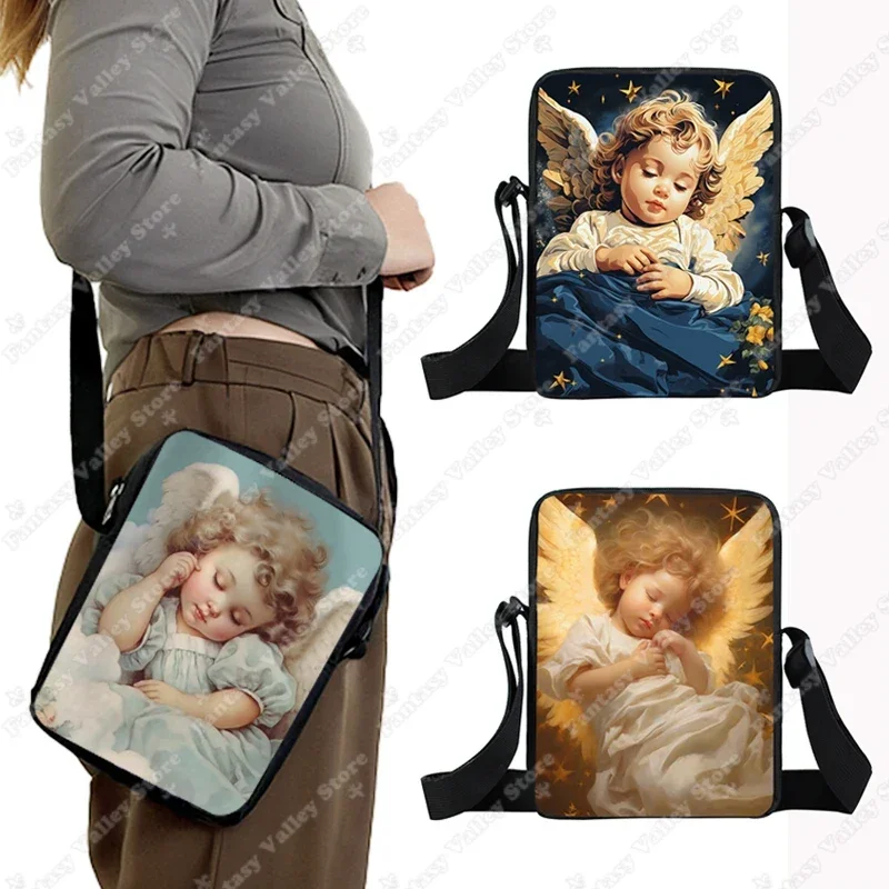 Sleeping Angel Baby Print Crossbody Bag Cute Fantasy Fairy Handbag Portable Storage Bags for Women Phone Holder  Messenger Bag