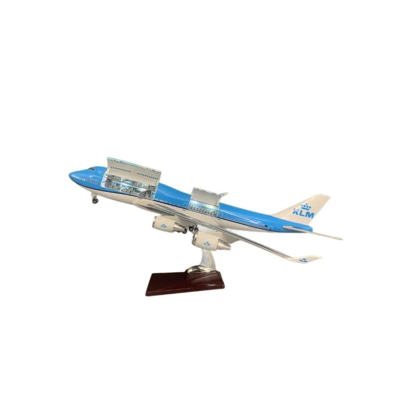 KLM BY747 Airplane Model With LED Lights Rolling Wheels Double Opening Doors Static Simulation Desktop Ornament