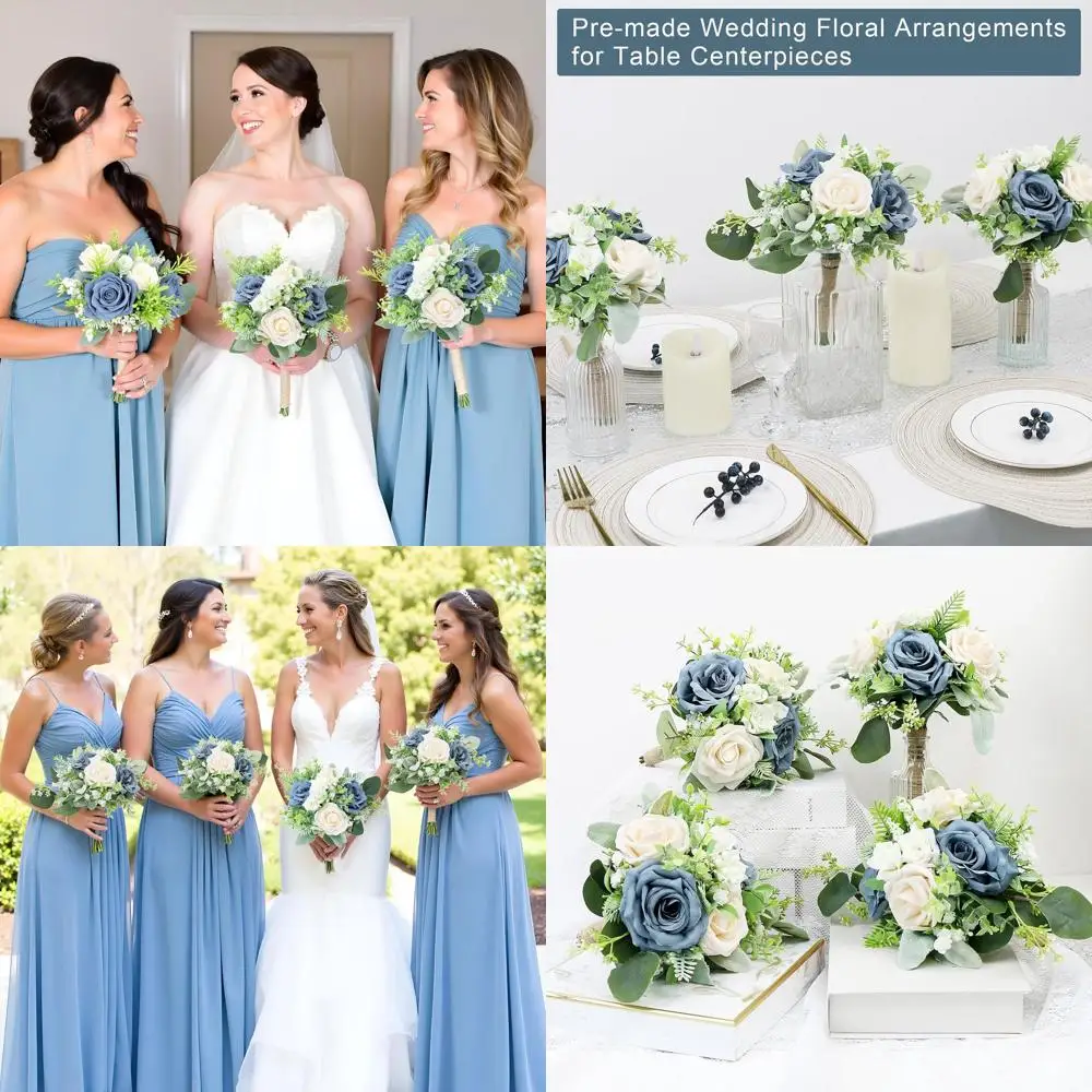 

Набор из 6 искусственных букетов роз для подружек невесты, цветочные композиции ручной работы для свадебной вечеринки или декора стола на годовщину, 7 дюймов