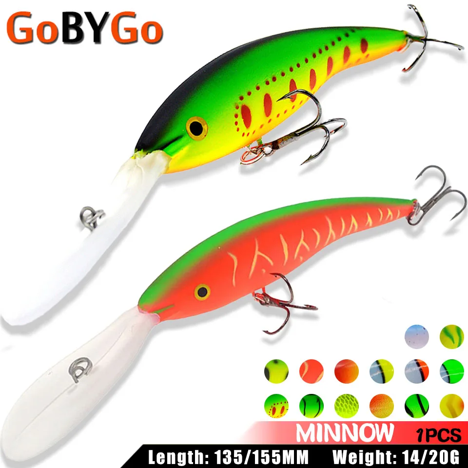 1PCS 14/20G 135/155MM Minnow Fishing Lure Wobbler Artificial Bionic Fish Swimbait Deep Tail Dancer Super Diving Hard Bait