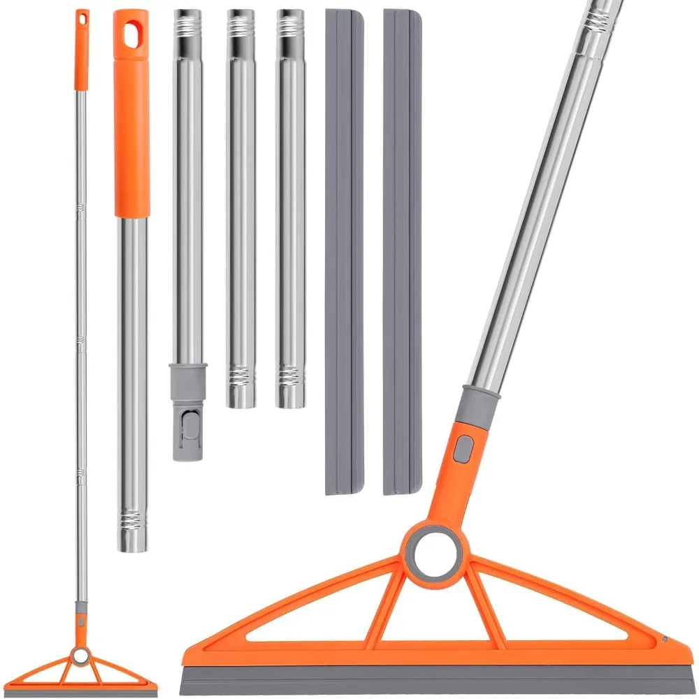 

2-in-1 180° Rotatable Silicone Air Broom 54" Adjustable Handle with Scraper for Bathroom Glass Tile Pet Hair