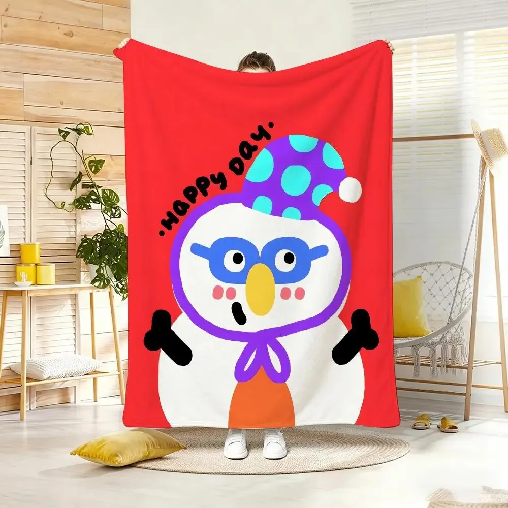 Cartoon D-Dopamine Cute Animal Hello Throw Lightweight  Flannel Blanket Soft Skin-friendly for Summer Cooling