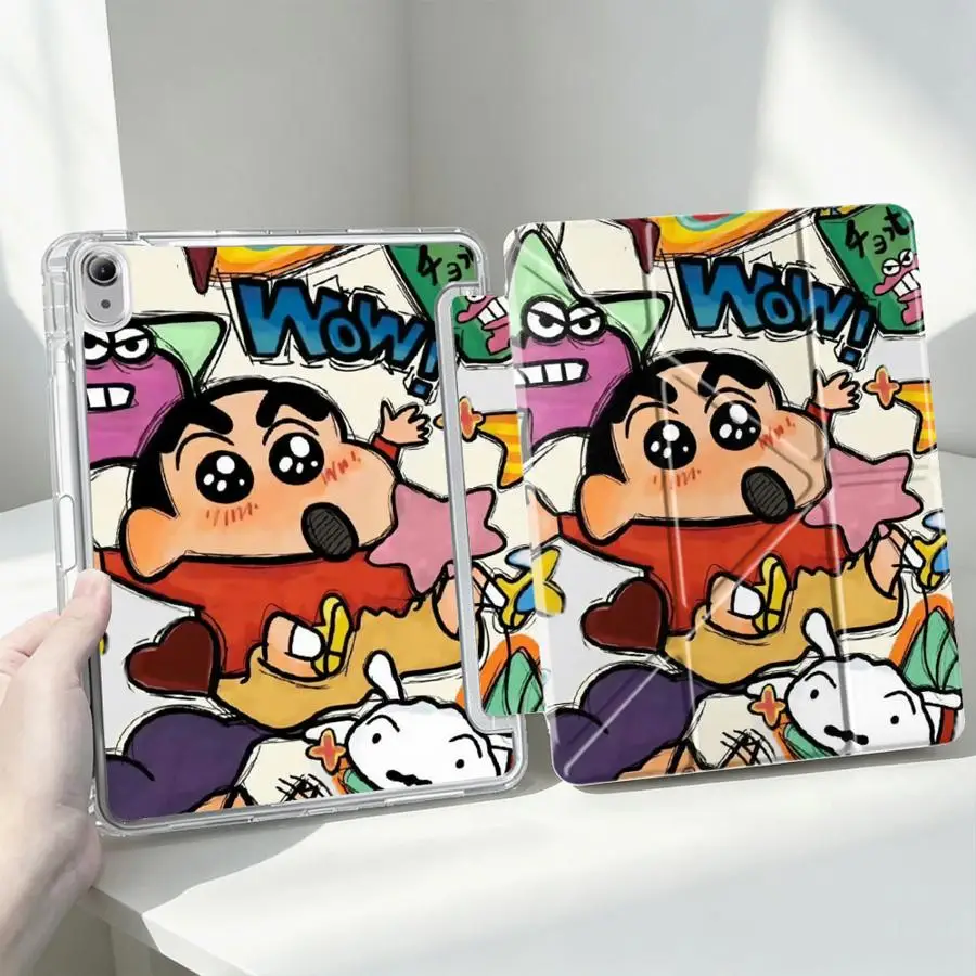 With Pen Slot Cover Tablet Case For iPad Air 8 M2 M3 3 11th Pro 13 2025 2026 9th Mini 7 6 5 10th Gen 12th Cartoon Crayon Shin